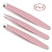 AMTOK Eyebrow Tweezers Set 3 Pcs Pointed Flat Slant Tip Tweezer Tool Kit Stainless Steel Eyebrow Plucking Tools, Pink