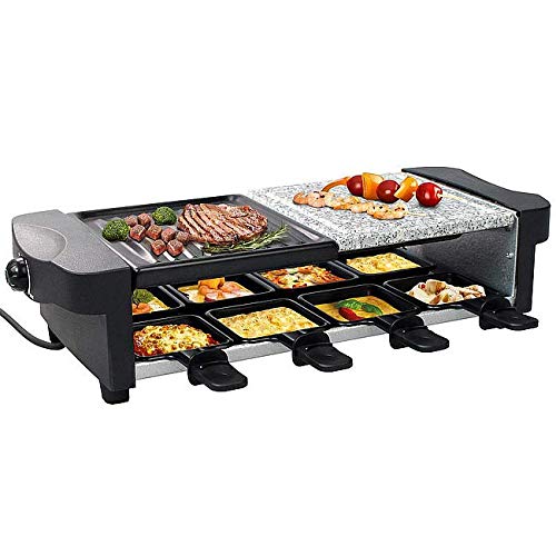 Leogreen - Appareil à Raclette 8 Personnes, Appareil à Raclette Multifonction 3 en 1, Raclette Grill 1200W, Inclus : 8 Poêlons