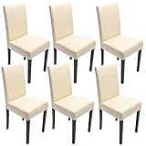 6er Set Mendler 6X Esszimmerstuhl Stuhl Küchenstuhl Littau ~ Leder, Creme, dunkle Beine