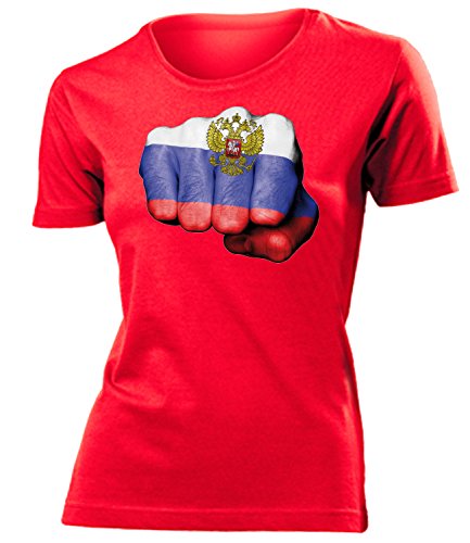 Russland Faust 6035 Fussball Fanshirt Damen Fun-T-Shirts Rot S