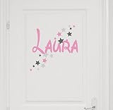 Türaufkleber mit Wunschnamen, 73064-29cm-tricolore-rosa-dunkelgrau-grau, mit grauen Sternen fürs Mädchenzimmer, Kinderzimmer Mädchen, Kinderaufkleber, Wandaufkleber Wandtatoos Sticker Aufkleber Namensaufkleber, Wandtattoo mit Namen - 2