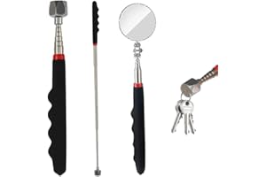 HORREX Stabmagnet bis zu 7,2kg(16lb) Teleskop Magnetstab Maximale Lengte 80cm,Runder Inspektionsspiegel Teleskopspiegel,Geocaching Zubehör,Faltbarer Einziehbarer Runder Teleskopspiegel Magnetstab