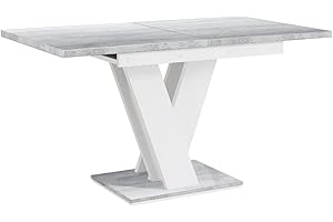 ‎MEBLINI MEBLINI Esstisch Ausziehbar - Esszimmertisch Modern - Küchentisch - Säulentisch - Ausziehtisch - Dining Table - Esszimmertische - 120-160x80x75cm - MASIV - Weiß Matt/Betonoptik