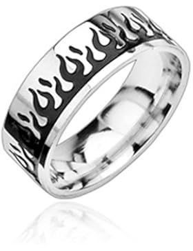 Paula & Fritz® Ring aus Edelstahl Chirurgenstahl 316L silber 8mm breit mit schwarzem Flammenmotiv verfügbare Ringgrößen...