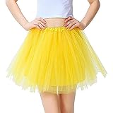 Material: Tüll, Seide iLoveCos 80er Jahre Neon Tütü/Tutu/Tüllrock/Unterrock Petticoat Rüschen Geschichteten Pink Regenbogen Rot Rock Kleid Kostüm 1980er Jahre Neon Fancy Dress Outfit Zubehör für Kinder (Yellow)