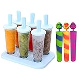 Fácil de usar, simplemente coloca estos 6 moldes de hielo extraíbles en la base y luego rellena con agua o zumo de tu preparado en el molde para la congelación de las tapas y, finalmente, disfruta de tu polo unas horas más tarde.