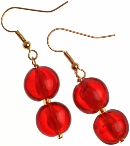 The Jewellery Factory Gold Plated Red Murano Style Double Drop Bead Earrings