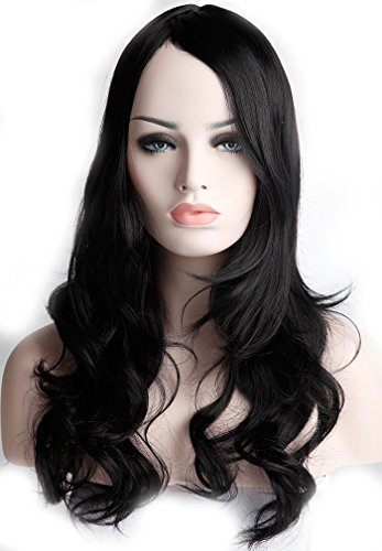S-noilite Full Wigs 23" Long Thick Jet Black Hair Heat Resistant Wig for Daily/Party/Wedding