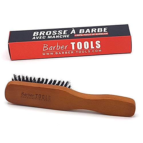 Brosse à barbe et moustache avec poignée de grande qualité. 100% de poils de sanglier. Idéale pour l'utilisation d' huile, de baume et de tous soins de barbe (18,50X3,60X2,80cm). ✮ BARBER TOOLS ✮