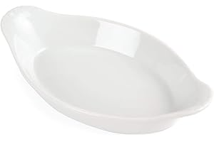 Olympia Plats ovales à oreilles blancs Whiteware (Lot de 6), 20,4 cm/215 ml/7,5 oz, porcelaine vitrifiée, résistant à la chaleur et aux chocs, passe au micro ondes, certifié BS4034, W441