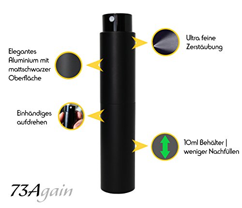 Parfümzerstäuber / Parfumzerstäuber / Taschenzerstäuber – für Parfums, Aftershaves, Gesichtswasser, Haaröl – aus Aluminium – 10ml – leer / auffüllbar / nachfüllbar – mattschwarz - 3