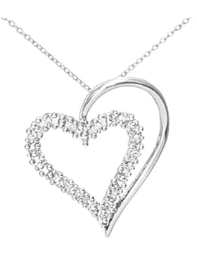 Naava Damen-Kette mit Anhänger 375 Weißgold 9 K Rhodiniert Diamant Rundschliff 0,06 ct