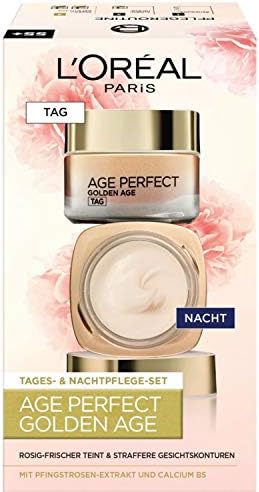 L'Oréal Paris Age Perfect Golden Age - Set per la cura del viso e la cura della notte, rinforzante e lucentezza, per pelli mature e rigide, con estratto di peonie, 2 x 50 ml