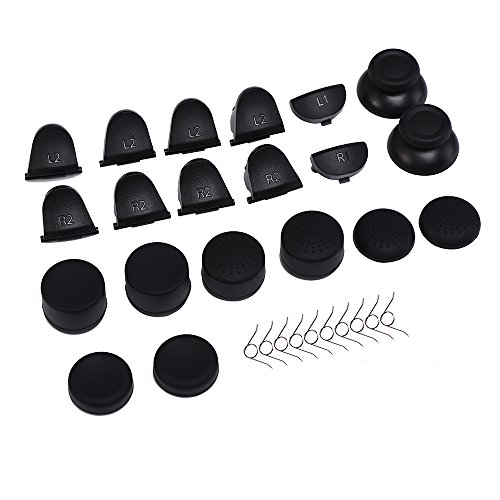 Keriber L2 R2 L1 R1 Gatillo Repuestos de Reemplazo con 8 Botones de Joystick Analogico Packsilicone Pulgar Stick Grips Tapa para PS4 Controladores, Negro