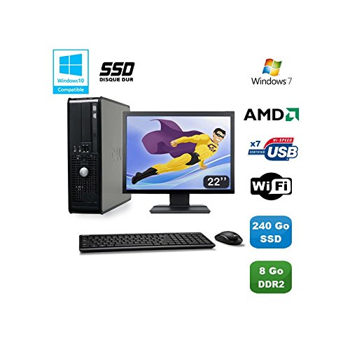 - PC DELL OPTIPLEX 740 SFF Athlon 64 2.7 GHz 8 GB 240 GB SSD WiFi Win 7 + 22 "