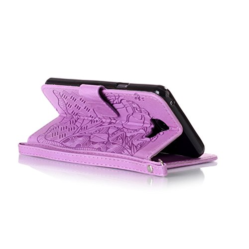 SKYXD für Samsung Galaxy A5 2016 A510F Hülle Leder Rose Blumen Drucken Muster,Brieftasche Klappbar Glitzer Strass PU Folio Schutzhülle [Kartenfach / Magnet / Standfunktion / Trageschlaufe] Inner Silikon Klapphülle mit [Handyanhänger + Eingabestift] 3 in 1 Zubehör Handy Tasche Etui for Samsung Galaxy A5 2016 A510F Bookstyle Flip Case Leather Cover With [Stylus and Dust Plug]- Violett - 6