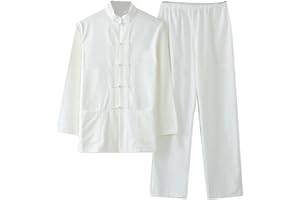 ZHOUXIAO Chinois Traditionnel Manches Longues Tang Costume Kung Fu Uniforme Chemise pour Hommes Kung Fu Veste Pantalon, Coton Pur Tai Chi Uniforme, Hanfu Kung Fu Wing Chun Ch