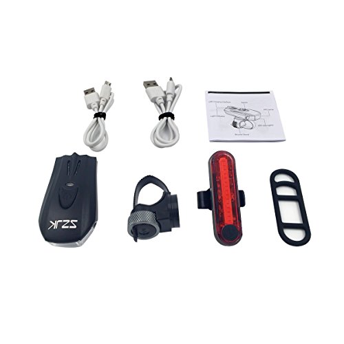 Fahrradbeleuchtung,led licht aufladbar,Fahrradlampe Fahrradlicht Set: USB aufladbare wasserdichte super helle 400LM CREE XPG Scheinwerfer mit intelligenten Sensoren + 3 Modus Rot Cob LED Rücklicht – Leicht zu montieren Fahrradscheinwerfer und Rücklicht - 3