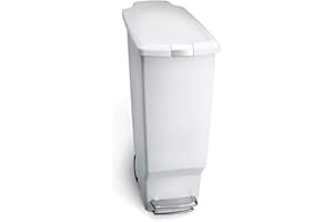 simplehuman CW1362 cubo estrecho con pedal, cubo de basura cocina, cubo basura pedal reciclaje, plástico blanco, 40 L