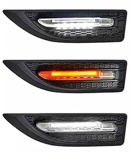 ZESI 3 in 1 Car Side Decorative Fender LED DRL with Turn Signal & Door Shadow Light (ABS Plastic, Installation Required) (Black, Set of 2) (Black, Set of 2)