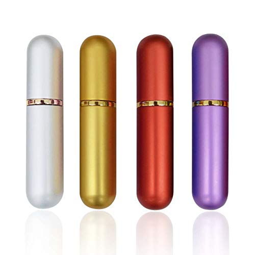QJiang 5ml Purple Gold Red Sliver Aluminum and Glass Empty Essential Oil Personal Nasal Inhaler Refillable Natural Remedy with 8 Cotton Wicks for Sinus Relief, Allergies, Headaches, Cold (Set of 4)