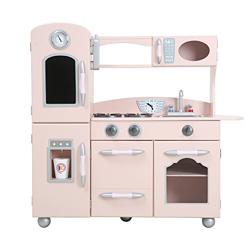 Teamson Kids Childrens Wooden Large Vintage Pink 1 Piece Wooden Pretend Role Play Kitchen Toy TD-11414C