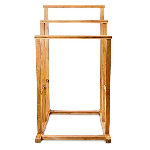 Relaxdays Bambus Handtuchständer H x B x T: 82,5 x 42 x 42,5 cm treppenförmiger Handtuchhalter als Standhandtuchhalter mit 3 Handtuchstangen als Badaccessoire für Handtücher oder Herrendiener, natur - 3