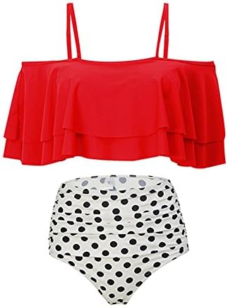 Zlove Women's Fashion Cute Ruffles Strap Swimwear Falbala High-Waisted Crop Top Flounce Bikini (M)