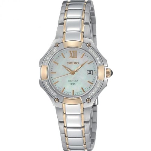 Seiko Ladies Quartz Analogue Watch SXDA82P1 with Two Tone Coutura Bracelet and 20 Diamonds White Dial