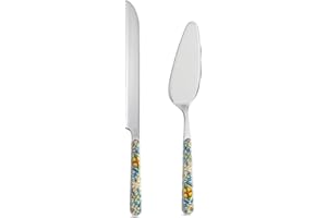 NEVA | BISTROT Maiolica Set Dessert, Paletta e Coltello per Torta, Set Posate in Acciaio Inox, Lavaggio in Lavastoviglie, Decorazione Indelebile, Siciliana