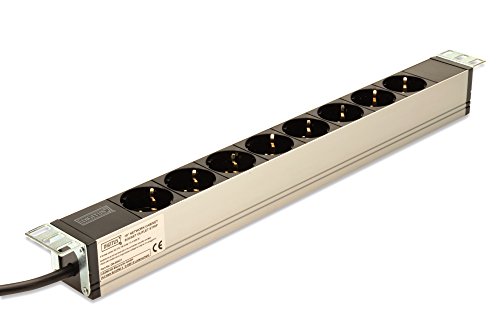 DIGITUS Professional Aluminium Steckdosenleiste, 1HE, 483 mm (19″) Schrank Montage, 16A, 250VAC 50/60Hz, 8x Schutzkontaktsteckdose, 1.8 m Zuleitung Schutzkontaktstecker - 4