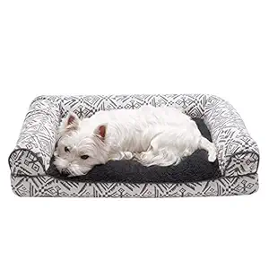 Furhaven Pet Bed for Dogs and Cats - Plush and Southwest Kilim Decor Sofa-Style Pillow Cushion Dog Bed, Removable Machine Washable Cover - Boulder Gray, Medium