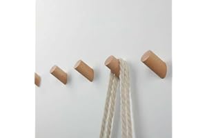 CASKIE Wooden Hooks Pack of 5 Wall Mounted Single Wall Hooks Rack Coat Clothes Hat Hanger Towel Rack Home Natural Handmade Craft Long Wood Hook (Φ3x6CM)