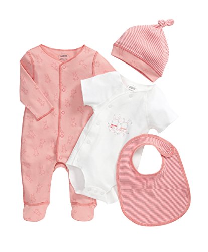 Mamas and Papas Baby-Girls 4 Piece Clothing Set, Multicoloured (Hot Peach), 3-6 Months