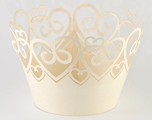 Bee-Square Muffin / Cupcake Zierumrandung Dekoration Pearl-Papier Papierförmchen * Flowering Hearts – Blumenherzen * 12 Stück für alle Feste und Anlässe wie Hochzeiten, Geburtstage, Feiertage, Konfirmation und Kommunion , Partys (creme) - 2