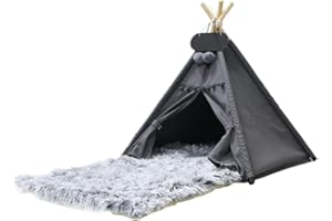 Whiwhi Tipi Zelt für Haustiere mit Plüsch Hundematte Luxery Hundezelt Abnehmbar und Waschbar Haustierzelte Tragbar Haustierbett Multifunktionales Hundebett Katzenzelt 50x50x60cm