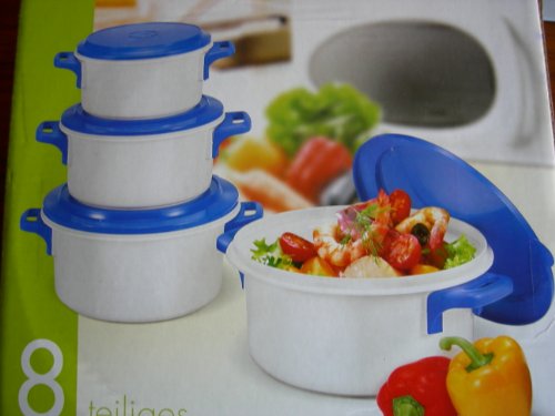 8-tlg. Mikrowellen Topfset Mikrowellengeschirr Griff abnehmbar 0.7L 1L 1.7L 2.5L