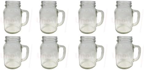 Set of 8 Mason Glass Drinking Jars with Handles no Lids 20oz 1 pint 568ml