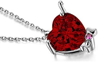 Love Heart Shaped 925 Sterling Silver Pendant Necklace Women Girl,18" Chain Necklaces, Christmas Day Anniversary Wedding Gifts For Mum Wife Girlferiend (Hot Red Cubic Zirconia)