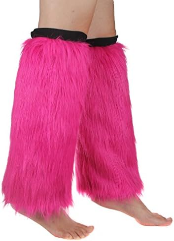 Women Rose Pink COZY FUZZY Faux Fur Leg Warmers Boots Cuffs Cover