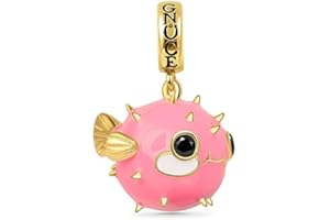 GNOCE Puffer Fish Pendentif Charme En Argent Sterling 18K Plaqué Or Rose Émail Poisson Animal Perles Charme Fit Bracelet/Collier Cadeau De Noël pour Femmes Filles Fille