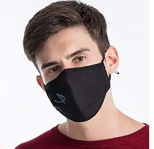 ALI CREATION 100% Cotton Fabric 3D Reusable 6-Layer Anti-Pollution Safety Bike Rider Mask (Black)