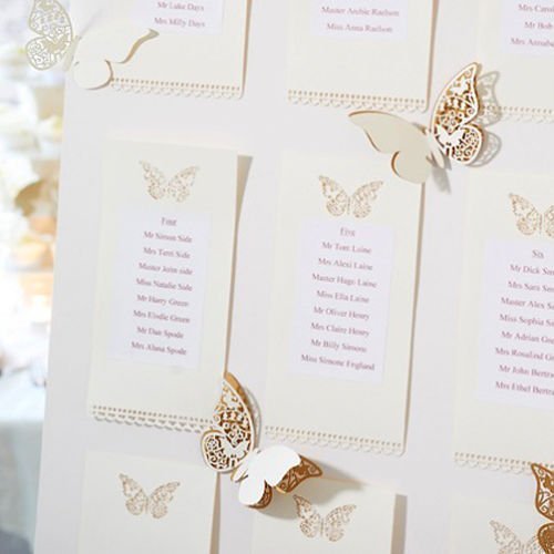 DIKETE® Hochwertig 50 Stück Schimmer Weiß Schmetterling Glas Platzkarten Hochzeit Geburtstage Taufe Party Tischkarten Namenskarten Glasanhänger für Weinglas Cup Deko Hochzeitsfeier Champagnerglas Deko Geschenkaufkleber Geschenkanhänger Geschenk Umbauten Aufkleber - 9