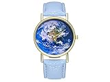 ADream Erde Blue Planet Leder Classic Style Damen Herrenuhr für ihn Ihr Geschenk