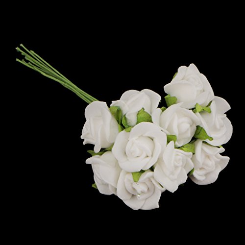 Gazechimp Blumenstrauß / 100Pcs Mini Künstliche Rosen Rosenköpfe Blumen Hochzeit Vase Tisch Dekor – Weiß, 10cm - 3