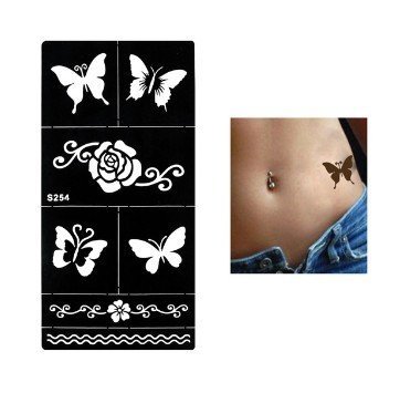 TATTOO Schablone Schmetterlinge Blumen Designs zur einmaligen Verwendung S254 255 für Arm Schulter Bein Fuss Körper - 3
