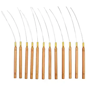 LHS -LUXURY HAIR STUDIO Wooden Hair Extensions Loop Needle Threader Wire Pulling Hook Tool for silicone microlink beads and feathers, Set of 12 for hair or feather extensions (12 Loop Tools)