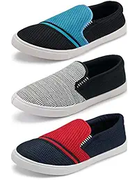 Ethics Perfect Combo Pack of 3 Red & Aqua, Grey Stylish Casual Loafers Shoes for Men