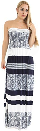 LADIES PLAIN SHEERING BOOB TUBE MAXI DRESS ALL COLOUR AND SIZES (ML (UK 12-14), B&amp;W Print)
