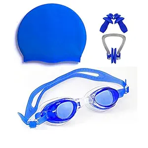 Bodyfit 4 in 1 Swimming Kit - Swimming Goggles, Swimming Cap, Ear Plug, Nose Clip